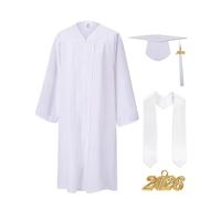 Greabuy Lot de 3 robes longues de remise de diplôme pour diplôme de baccalauréat 2026 avec châle et chapeau pour le début de l'académique avec chapeau, blanc, 51 yards