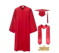 Greabuy Lot de 3 robes longues de remise de diplôme pour diplôme de baccalauréat 2026 avec châle et chapeau pour le début de l'académique avec chapeau, Rouge, 54 yards
