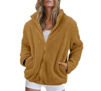 Greabuy Manteau en polaire à manches longues et col montant pour femme - Confortable et doux - Avec poches - Cardigan en tricot - Manteau long surdimensionné en cachemire pour l'automne, R, L