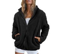Greabuy Manteau en polaire à manches longues et col montant pour femme - Confortable et doux - Avec poches - Cardigan en tricot - Manteau long surdimensionné en cachemire pour l'automne, Noir , XXL