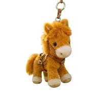 Greabuy Porte-clés cheval en peluche avec crochet en métal robuste pour décoration de sac ou de voiture Adorable porte-clés équestre, jaune, taille unique