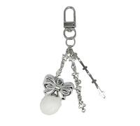Greabuy Porte-clés mignon pour femme, porte-clés vintage en forme de nœud en peluche, pendentif étoile et croix, porte-clés tendance pour clés de téléphones, blanc