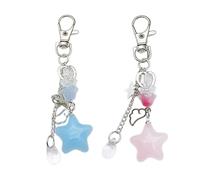 Greabuy Porte-clés pour femme, pendentif de sac tendance, porte-clés en perles, porte-clés étoile pour téléphone, accessoire élégant et parfait pour toutes les occasions, Poudre bleue.