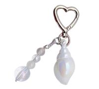 Greabuy Porte-clés pour femme, pendentif en forme de conque de perles colorées, porte-clés tendance et pratique pour décoration de sac à dos, blanc