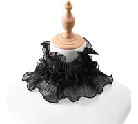 Greabuy Printemps Floral Dentelle Bordure Polyester Cou Écharpe Femme Col de Chemise Design avec Bords Volantés, Noir , 19*16cm