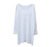 Greabuy Pull à trou de plage avec ourlet symétrique en tricot lâche au crochet surdimensionné creux en tricot fin pull tops vacances, blanc, Taille unique