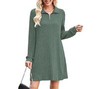 Greabuy Robe en tricot extensible avec col en V, tissu de coton chaud, silhouettes flatteuses, décontracté, travail, vacances, garde-robe saisonnière, robe en tricot essentiel à manches longues, vert