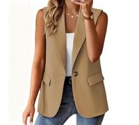 Greabuy Sans manches pour femme - Léger - Avec poches - Entièrement doublé - Style décontracté - Sans manches, kaki, XXL