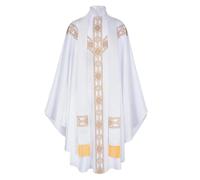 Greabuy Unisexe Col montant Fermeture Éclair Chasuble pour Messe avec étole et Croix Gilet de Messe Robe avec étole, blanc, M