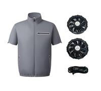 Greabuy Veste de ventilateur légère alimentée par USB avec design de refroidissement amovible pour les conditions de travail en plein air Vêtements de refroidissement rechargeables, gris foncé, XL