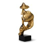 greafy Sculpture décorative dorée Silence - Le silence du visage abstrait est une statue dorée en résine,Figurine penseur sur socle noir, la chambre à coucher et le bureau,27 cm de haut
