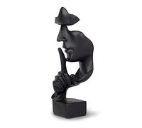Greafy Sculpture décorative Silence noire - Visage abstrait en résine - Figurine de penseur sur socle noir - Décoration moderne pour chambre à coucher et bureau - 27 cm