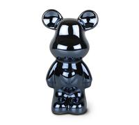 greafy Statue d'ours en céramique - Sculpture décorative réfléchissante brillante de 18 cm de haut en noir métallisé avec un léger ton bleu pour le salon, les bibliothèques et les buffets