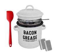 Grease Can for Kitchen - Émail Oil Storage Jar - Bacon Grease Container with Strainer | for Frying Baking Meal Prep Holiday Camping Thanksgiving Restaurant