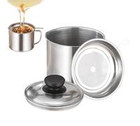 Grease Container, Large-Capacity Kitchen Cooking Oil Storage Can, Stainless Steel Grease Keeper with Strainer for Home, Camping, Picnic, Restaurant, Café, 4.72x4.53x4.13 inches