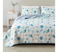 Great Bay Home Parure de lit 3 pièces avec Enfile Couette, Housses de Couettes Réversibles en Microfibre Douce pour Toutes Les Saisons, Drap de Lit Motif Plage Côtière