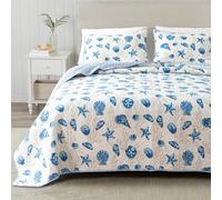 Great Bay Home Parure de lit 3 pièces avec Housse de Couette réversible en Microfibre Douce pour Toutes Les Saisons Motif Plage côtière King Size Bleu