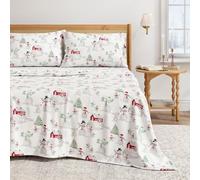 Great Bay Home Parure de lit 4 pièces en Flanelle 100% Coton Turc pour très Grand lit | Draps de lit et taies d'oreiller en Flanelle imprimée Double brossée (très Grand lit, Pays des Merveilles