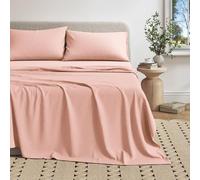 Great Bay Home Parure de lit 4 pièces en Jersey de Coton mélangé pour très Grand lit | Draps de lit et taies d'oreiller Ultra Doux en Jersey | Chiné, Respirant, Toutes Saisons (très Grand lit, Rose