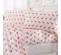 Great Bay Home Parure de Lit, Draps de Lit en Microfibre imprimés côtiers, Ensemble de Draps de Plage sans Plis, Poches Profondes, Collection Newport, Twin Flamant Rose
