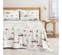 Great Bay Home Parure de lit en Flanelle 100% Coton Turc, Taille Queen, Poche Profonde, draps de Noël Doux, Chaud, Anti-Boulochage (Queen, Chiots d'hiver)