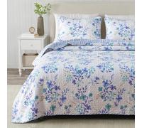 Great Bay Home Parure de lit légère avec taies d'oreiller pour lit Simple - Motif Floral Bleu - pour Toutes Saisons - Réversible - Literie Rustique - Lit jumeau - April Matin