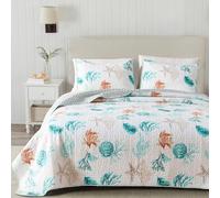 Great Bay Home The Key West Parure de lit 3 pièces avec taies d'oreiller en Coton mélangé Doux pour Toutes Les Saisons avec Jolies Images de Paysage Marin (lit Double/Grand lit)