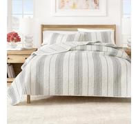 Great Bay Home Wesley Quilts Collection Couette légère réversible 2 pièces avec 1 taie d'oreiller | Toutes Saisons, Moderne, à Rayures | Ensembles de Dessus-de-lit rayé Blanc et Gris