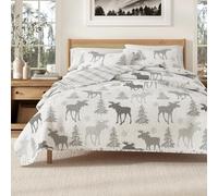 Great Bay Home Wilderness Collection Wilderness Parure de lit 3 pièces réversible Toutes Saisons avec 2 taies d'oreiller - Couvre-lit pour lit Double/Grand lit - Gris