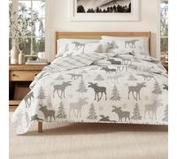 Great Bay Home Wilderness Collection Wilderness Parure de lit réversible 3 pièces pour Toutes Les Saisons avec Couvre-lit et 2 taies d'oreiller pour très Grand lit Motif Lodge Gris