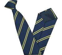 Great British Tie Club Cravate d'école à double bande à clipser (couleur et taille variées), Bleu marine et doré, 17 inch clip on (High School)