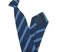 Great British Tie Club Cravate d'école à double bande à clipser (couleur et taille variées), Bleu marine et ciel, 17 inch clip on (High School)