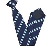 Great British Tie Club Cravate d'école à double bande à clipser (couleur et taille variées), Bleu marine/blanc, 14 inch clip on (Junior School)