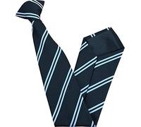 Great British Tie Club Cravate d'école à double bande à clipser (couleur et taille variées), noir et blanc, 17 inch clip on (High School)