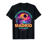 Great European Solar Eclipse 2026 Madrid Spain Cat Retro T-Shirt