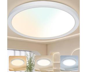 Great Jacob Plafonnier LED 24W， Ø29 cm， 3 Températures de Couleur 3000K/4000K/6500K，Rond，Ultra-fin Lampe LED de Plafond pour Salon， Chambre， Cuisine， Salle à Manger， Couloir，Moderne