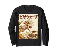 Great Pizza Wave Japanese Retro Ukiyo-e Mashup Japan Fuji Manche Longue