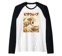 Great Pizza Wave Japanese Retro Ukiyo-e Mashup Japan Fuji Manche Raglan