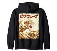 Great Pizza Wave Japanese Retro Ukiyo-e Mashup Japan Fuji Sweat à Capuche