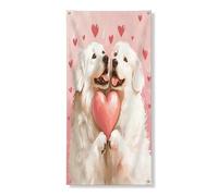 Great Pyrenees Dog Door Banner Decorative, Saint Valentin Cute Heart Front Door Cover Background Decor Intérieur Extérieur Pet Porche Sign Backdrop 91,4 x 182,9 cm