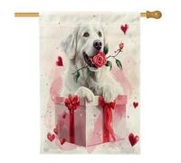 Great Pyrenees Dog Front Yard Backyard Linen Vertical House Drapeaux 71,1 x 101,6 cm Double face pour l'extérieur, Saint Valentin, cadeau amusant pour la maison, pour animaux domestiques, extérieur