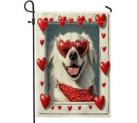 Great Pyrenees Drapeau de jardin en toile de jute pour jardin, jardin, 30,5 x 45,7 cm, double face pour extérieur, Saint-Valentin, fenêtre amusante pour petite maison, porche, pelouse, drapeaux