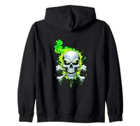 Great Skull T-shirt tête de mort et os croisés avec flammes vertes Sweat à Capuche