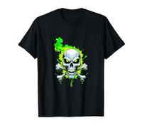 Great Skull T-shirt tête de mort et os croisés avec flammes vertes T-Shirt