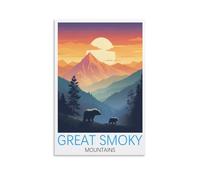 Great Smoky Mountains Poster de voyage vintage sur toile pour salon, chambre à coucher, dortoir, maison, bureau 20 x 30 cm