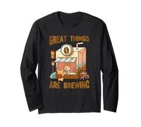 Great Things are Brewing Coffee Kawaii Cute Funny Coffee Manche Longue
