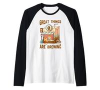 Great Things are Brewing Coffee Kawaii Cute Funny Coffee Manche Raglan