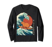 Great Wave Capybara Surf Meme Art Japonais Hommes Femmes Enfants Manche Longue
