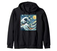 Great Wave Off Kanagawa avec Starry Nights Van Gogh Art Sweat à Capuche
