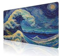 Great Wave Off Kanagawa Grand tapis de souris de jeu pour bureau XXL, base en caoutchouc antidérapant, bords cousus, tapis de souris pour clavier d'ordinateur à domicile, 90 x 40 cm